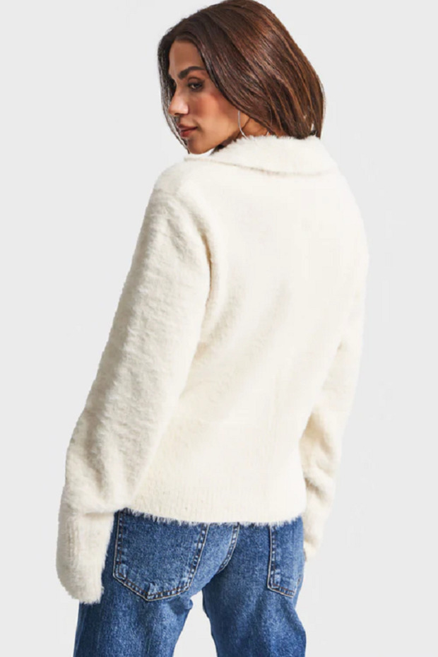 itsbasic Kadın Önü Düğmeli Özel Dokuma Oversize Hırka - 3