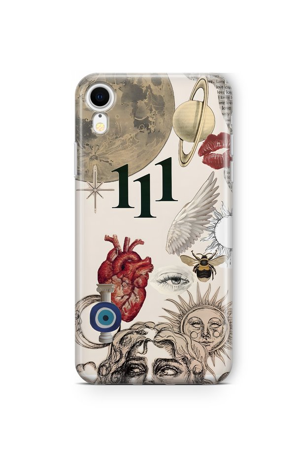 iPhone Xr Compatible Astro Symbolic Collage and 111 Energy Pattern Transparent Phone Case