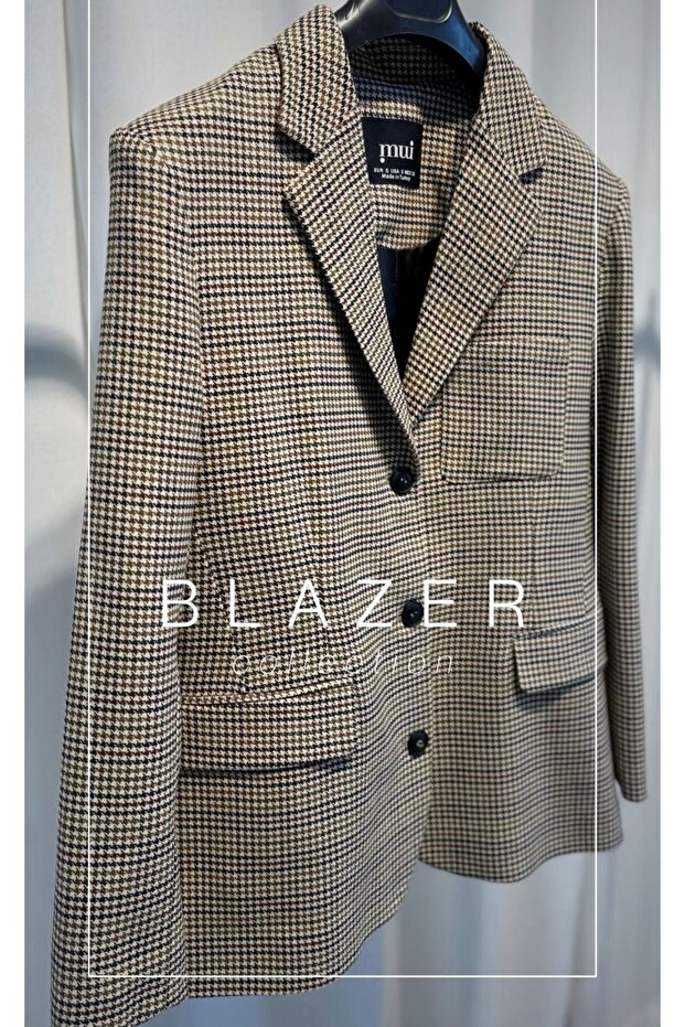 Houndstooth Patterned Blazer Jacket - 2