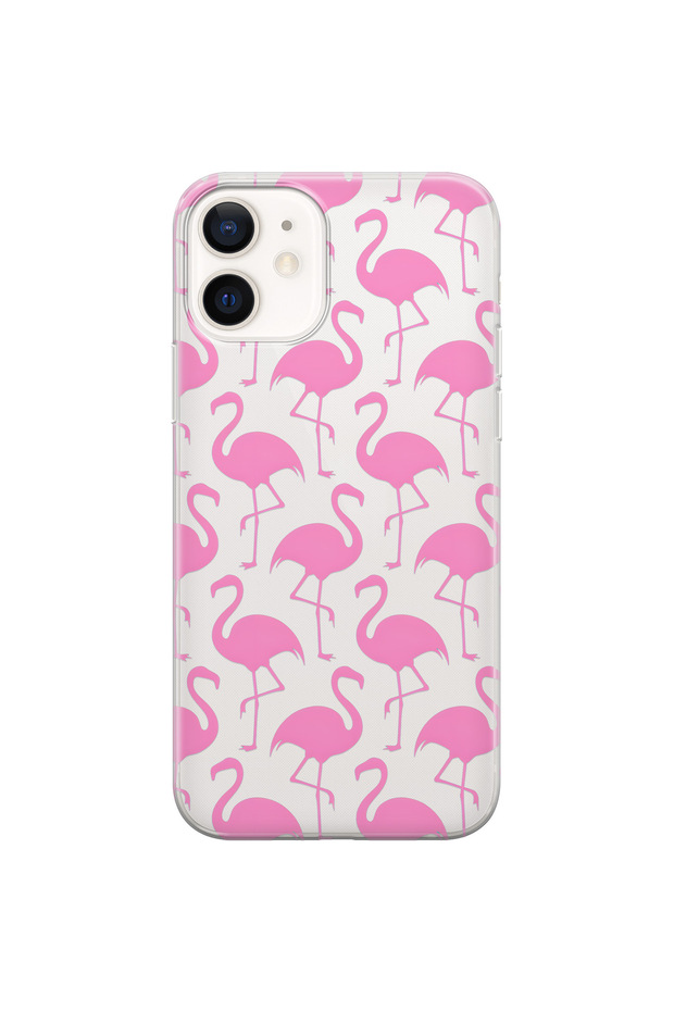iPhone 12 Compatible Flamingo Patterned Transparent Phone Case