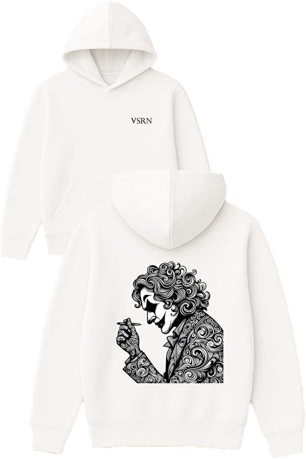 Charcoal Joker Design Printed Oversized White Hooded Sweatshirt