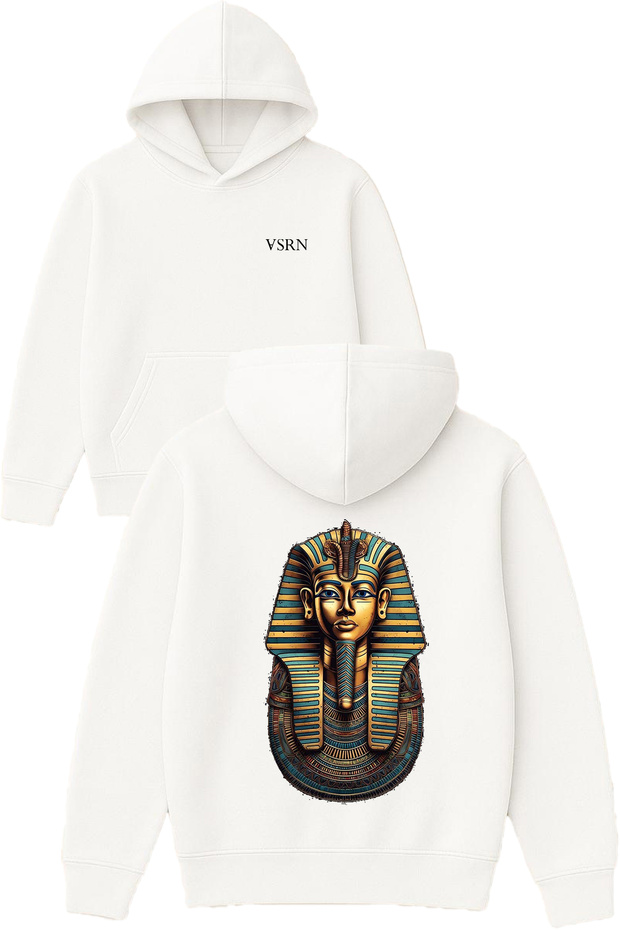 Ancient Human Design Printed Oversized White Hooded Sweatshirt