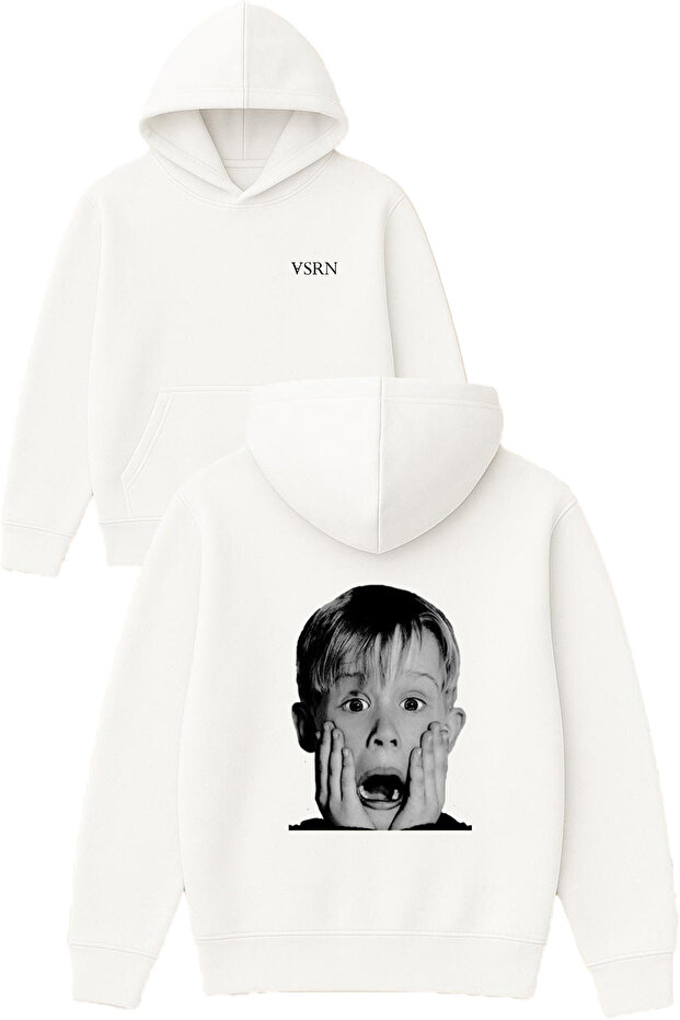 Super Kids Design Printed Oversized White Hooded Sweatshirt