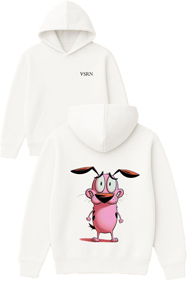 Pink Kopek Design Printed Oversized White Hooded Sweatshirt