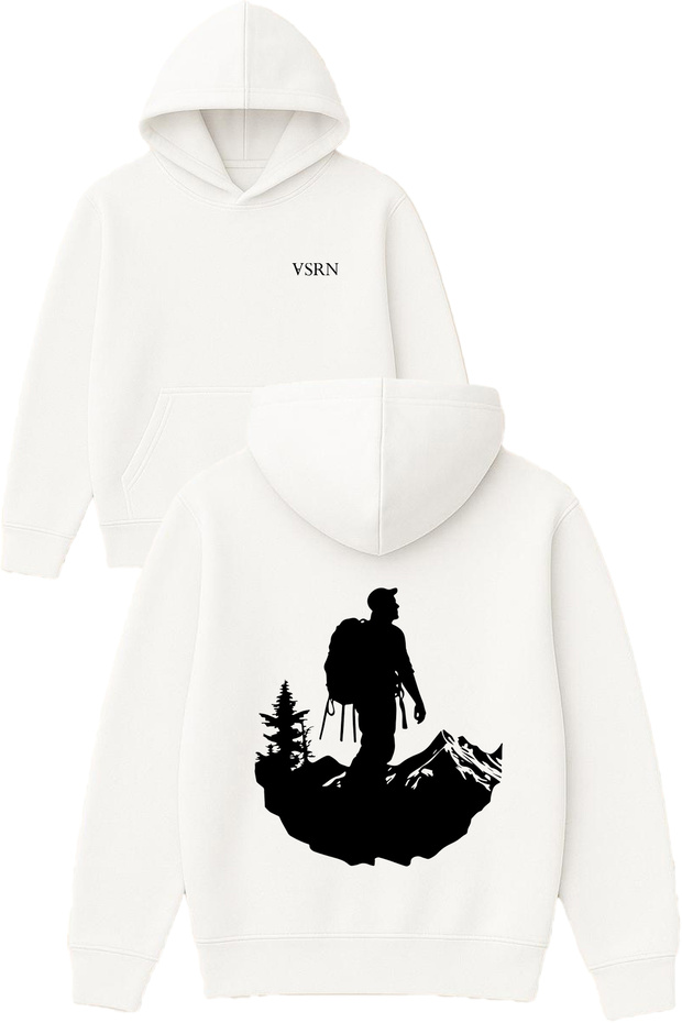 Kapmda Gezen Adam Design Printed Oversized White Hooded Sweatshirt