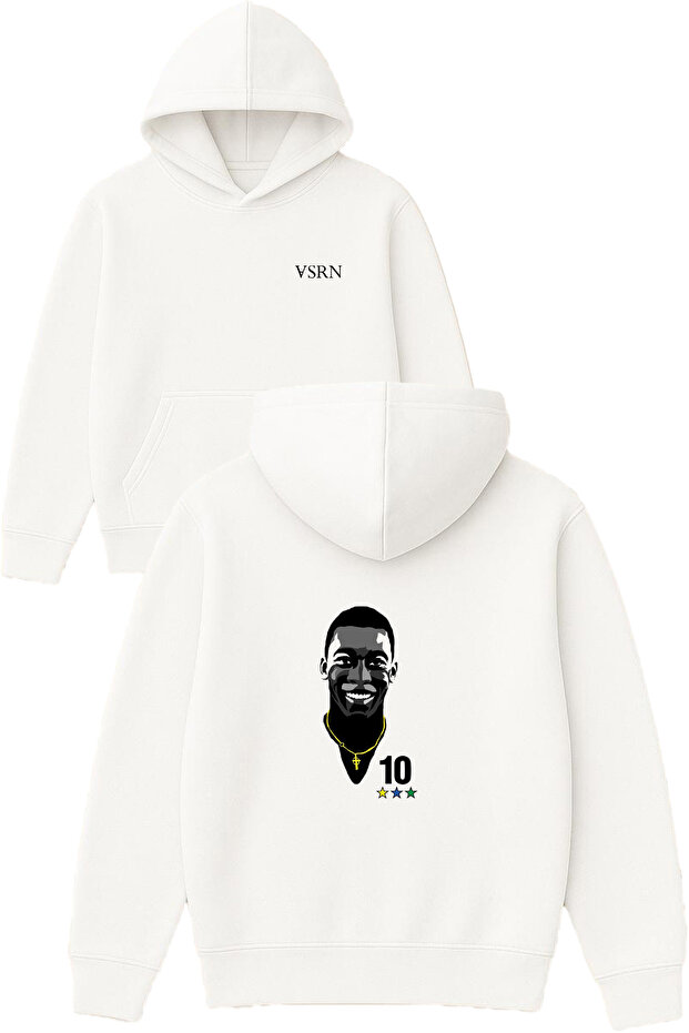 Pele Design Printed Oversized White Hooded Sweatshirt