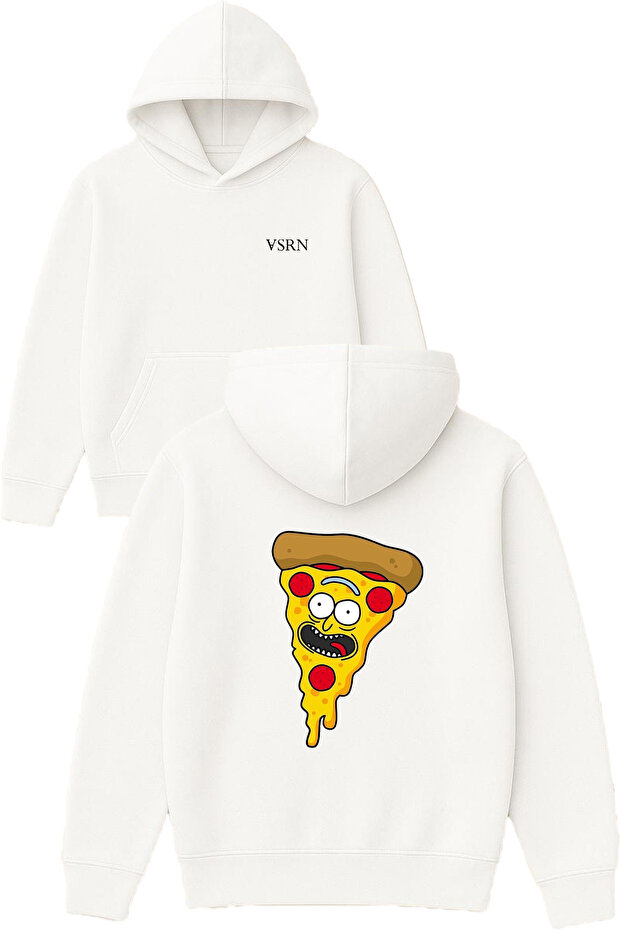 Pizza Man Design Printed Oversized White Hooded Sweatshirt