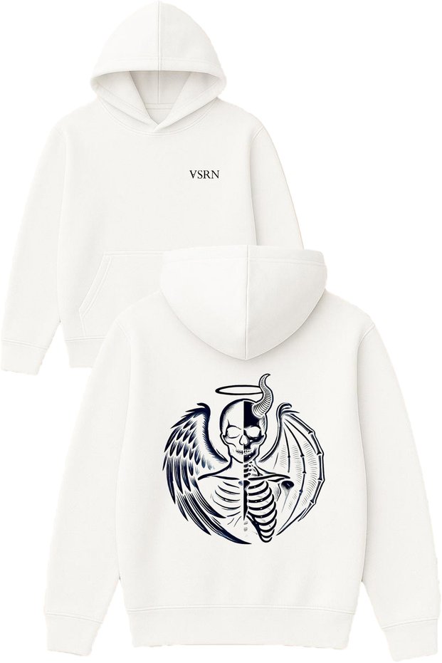 Skeleton Body Design Printed Oversized White Hooded Sweatshirt