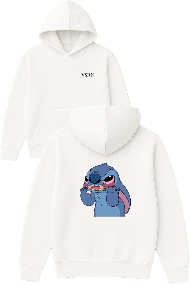 Blue Monster 1 Design Printed Oversized White Hooded Sweatshirt