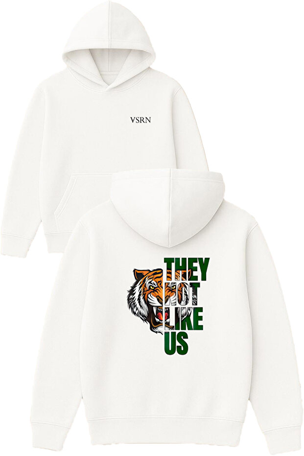 They Not Like Us Design Printed Oversized White Hooded Sweatshirt