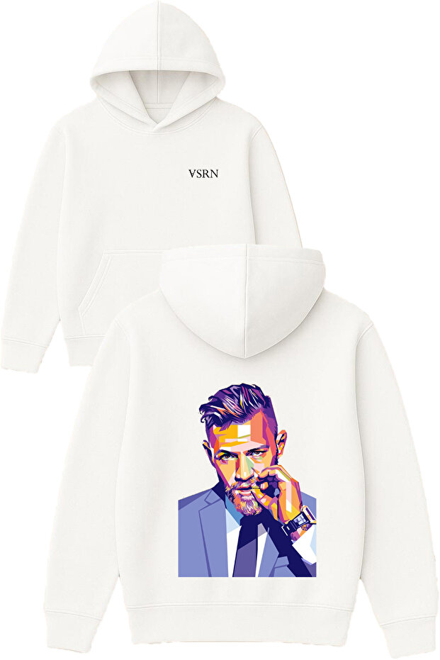 Mcgregor 1 Design Printed Oversized White Hooded Sweatshirt