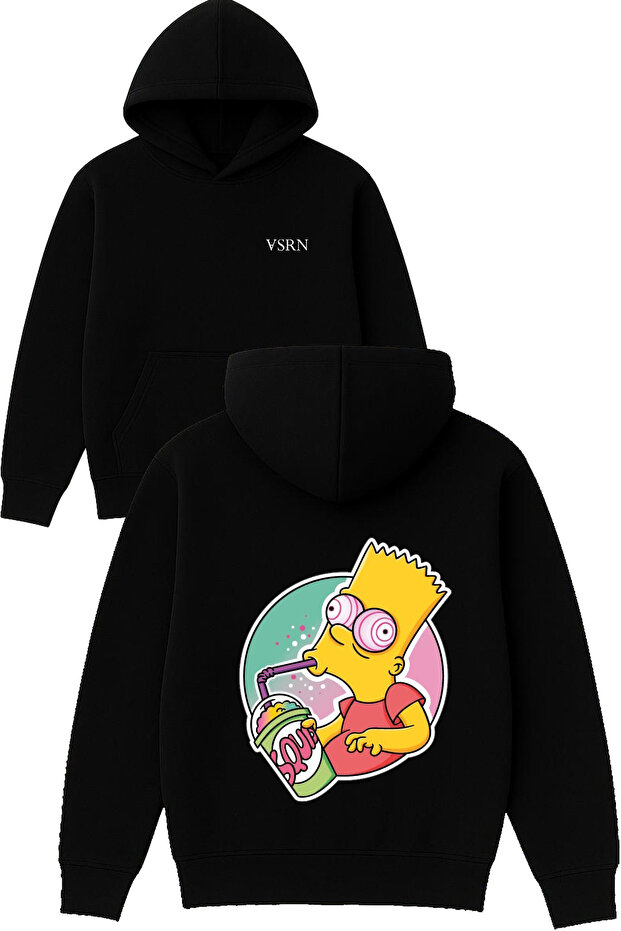 Yellow Man Drinking Coffee Design Printed Oversized Black Hooded Sweatshirt