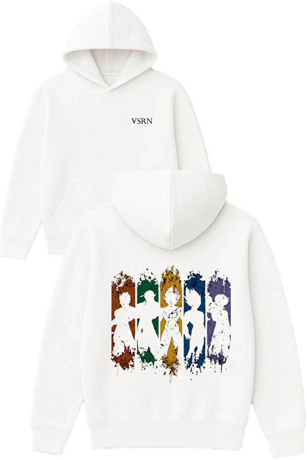 5 Heroes Design Printed Oversized White Hooded Sweatshirt