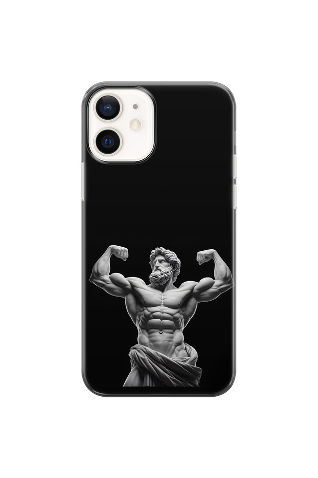 حافظة هاتف شفافة متوافقة مع هاتف iPhone 12 Mini بتصميم تمثال قديم على شكل إله عضلي