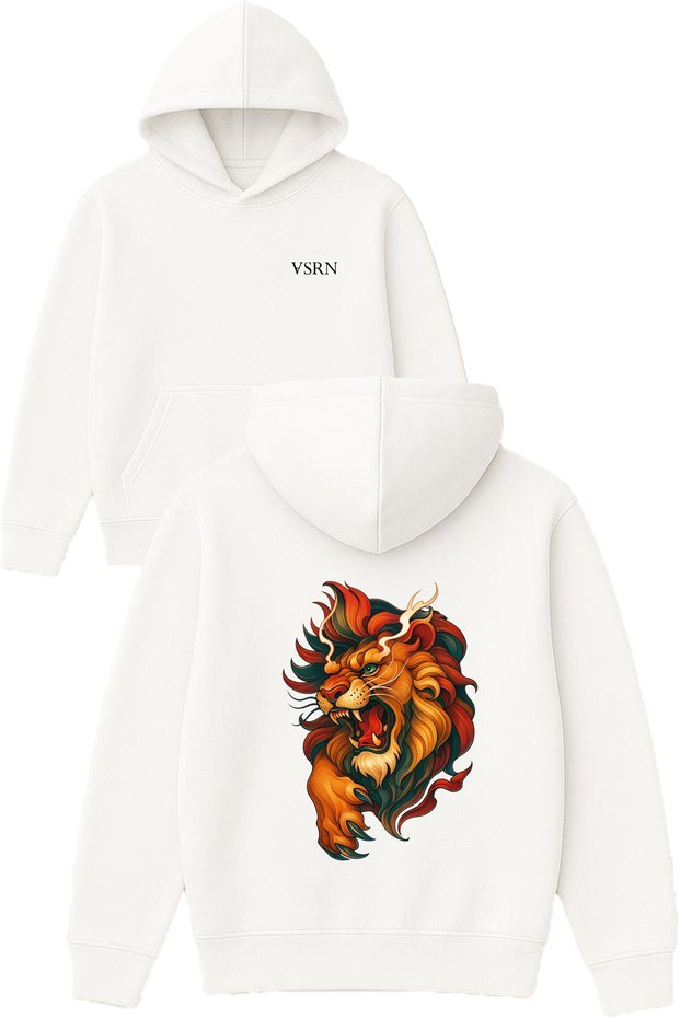 Lion Claws Design Printed Oversized White Hooded Sweatshirt