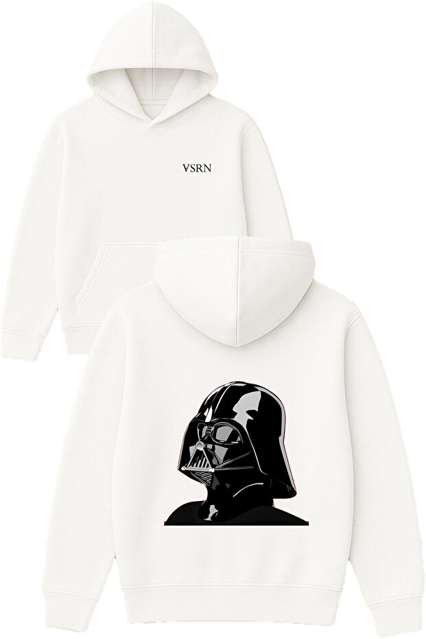 Lord of the Shadows Design Printed Oversized White Hooded Sweatshirt