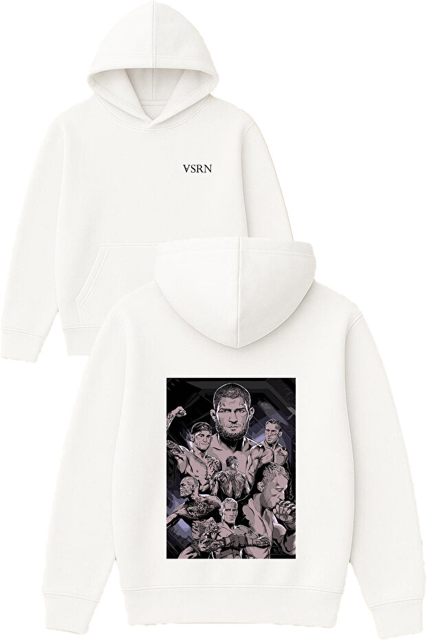 Khabib Team Design Printed Oversized White Hooded Sweatshirt