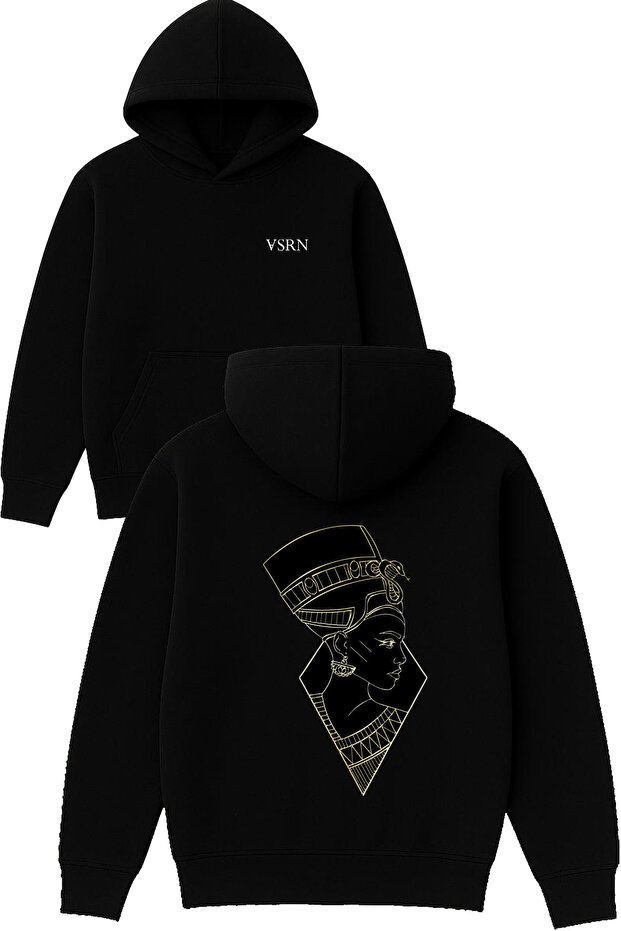 Ancient Egyptian Princess Design Printed Oversized Black Hooded Sweatshirt