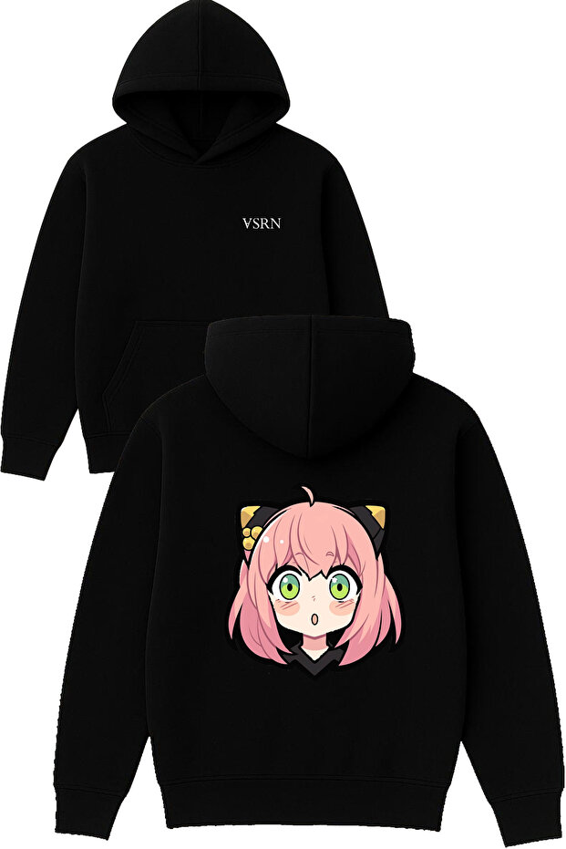 Guzel Girl Design Printed Oversized Black Hooded Sweatshirt