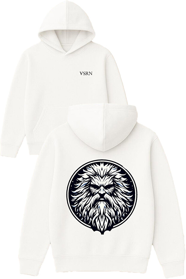 Rough Bearded Man Design Printed Oversized White Hooded Sweatshirt