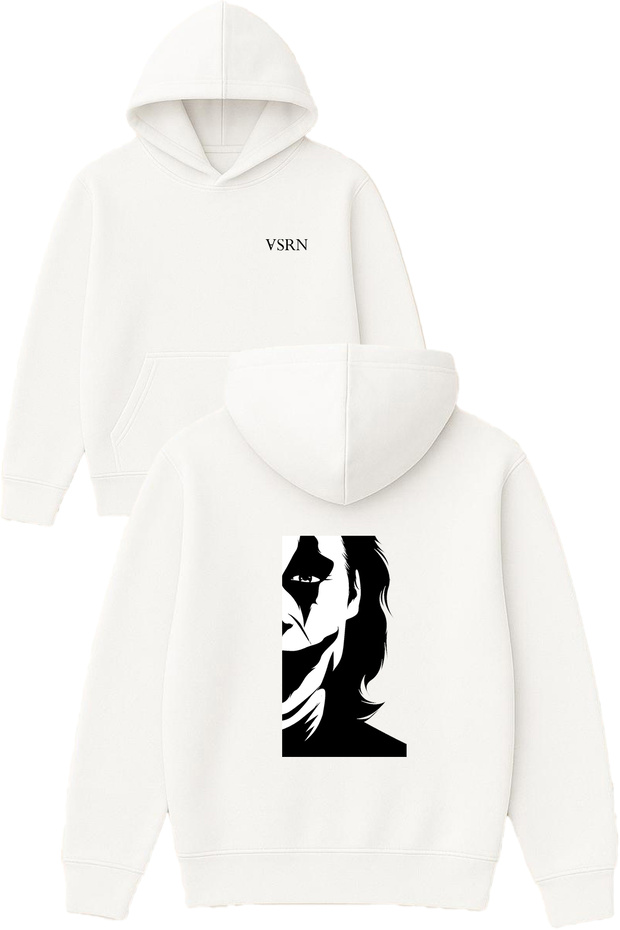 Hey Joker Design Printed Oversized White Hooded Sweatshirt