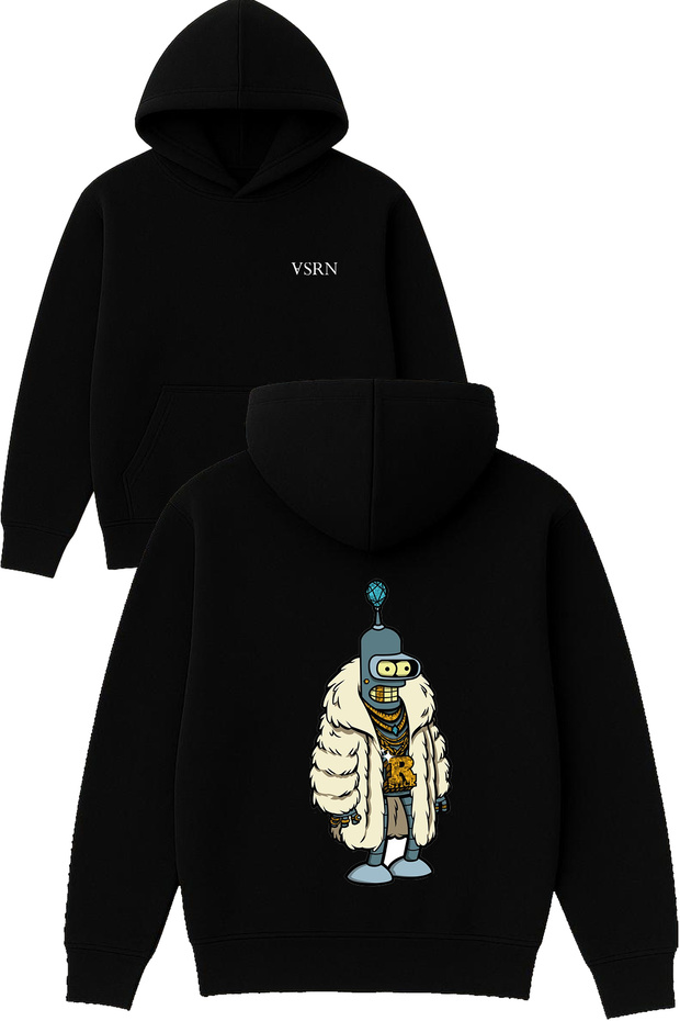 Rich Kurklu Design Printed Oversized Black Hooded Sweatshirt