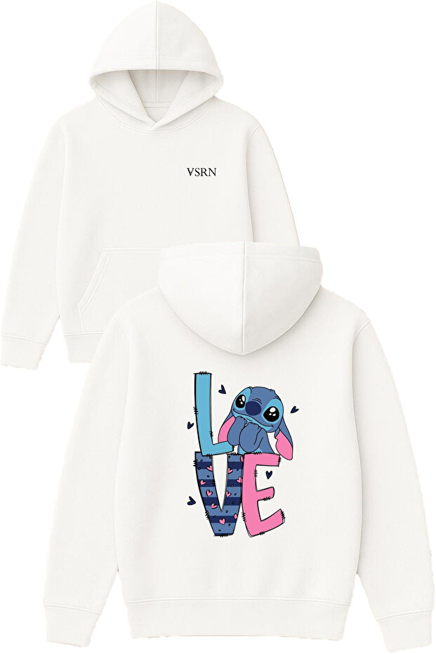 Love 1 Design Printed Oversized White Hooded Sweatshirt