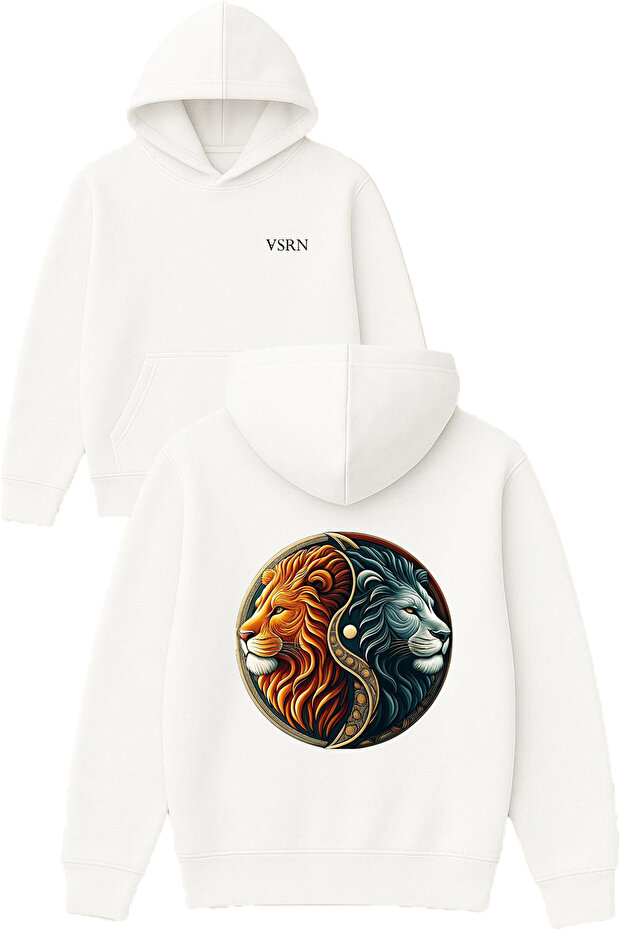Iki Aslan Design Printed Oversized White Hooded Sweatshirt