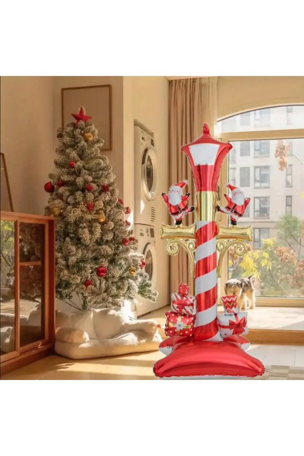 Large Size 150 cm Christmas Balloon - Red and Gold Stripes, Santa Claus - Pump Gift - 1 Piece
