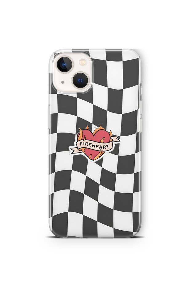 iPhone 13 Mini Compatible Fireheart Square Pattern Transparent Phone Case