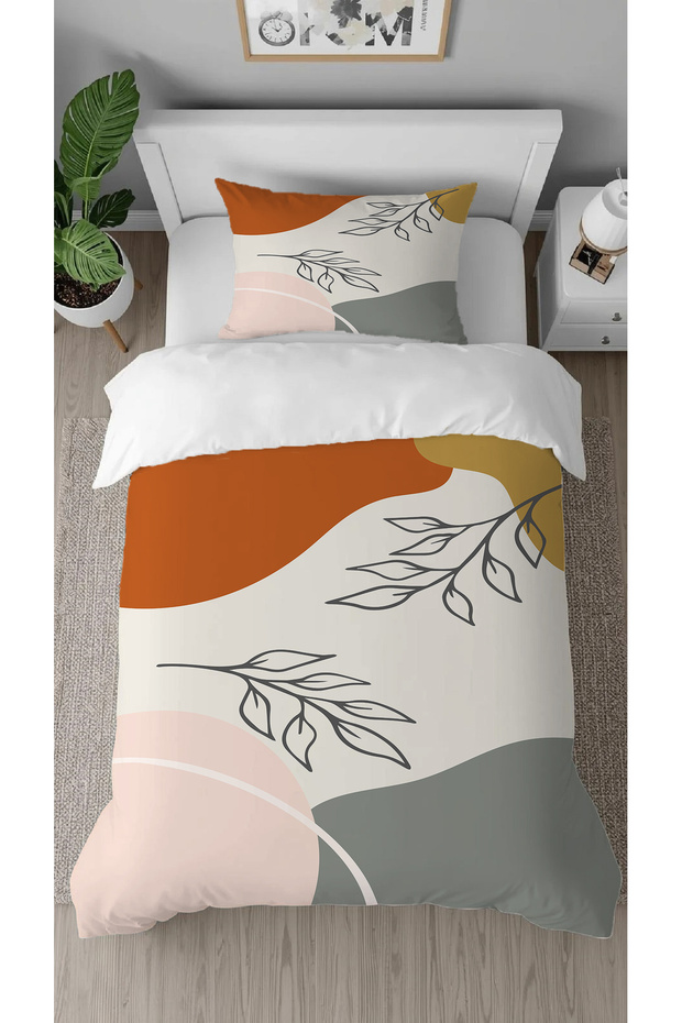 Bohemian Leaf Pastel Patterned Printed Special Design Single Stylish Duvet Cover Set Without Sheets