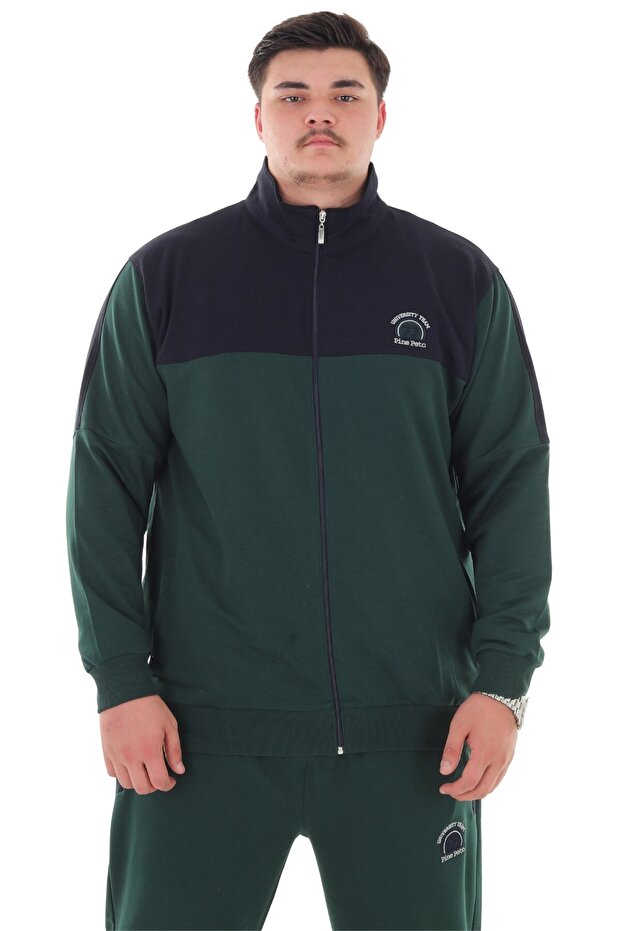 Men's Plus Size Suitable for up to 154 Kilos Size 2 Thread Stand Collar Zipper Tracksuit Set