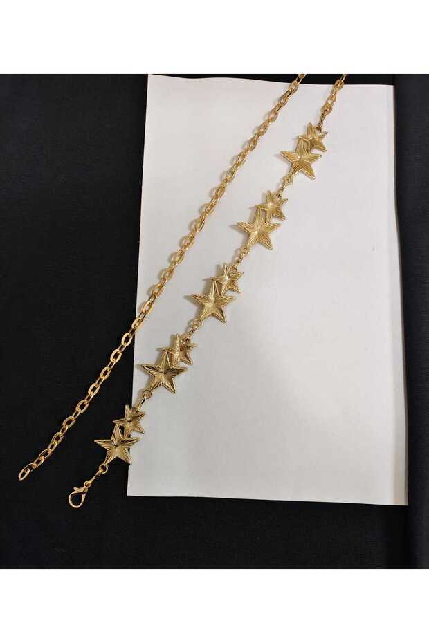 Gold 2 Star Detailed Adjustable Women's Belt Trouser Belt Dress Belt Shirt Belt