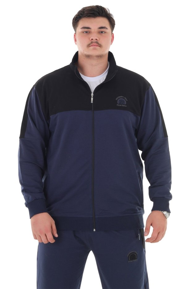 Men's Plus Size Suitable for up to 154 Kilos Size 2 Thread Stand Collar Zipper Tracksuit Set
