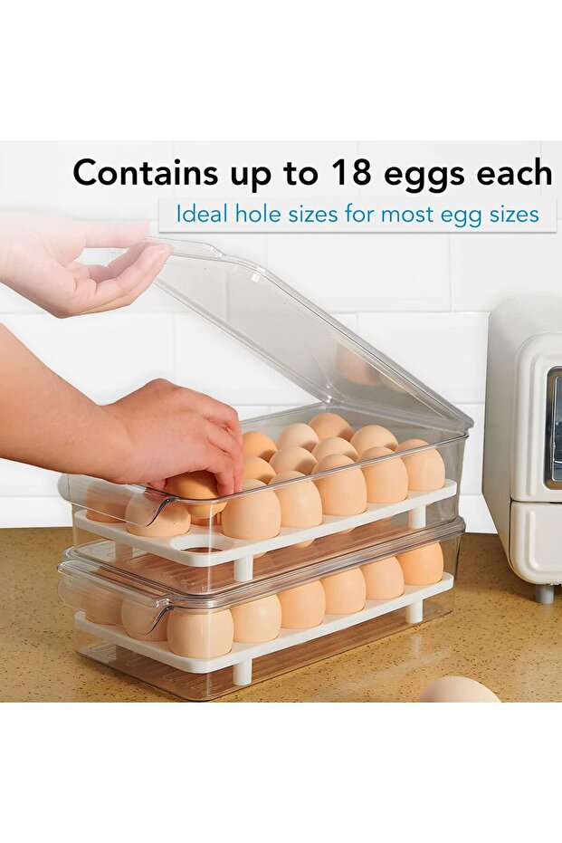حاوية بيض متعددة الأغراض - 18 بيضة شفافة قابلة للتخزين والتكديس، عدد 2 - 4