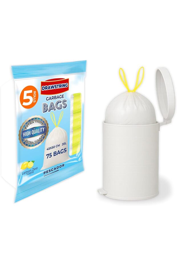 75 Drawstring Garbage Bags, 20L, 75 Pieces