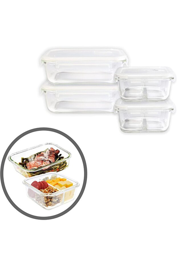 4-Piece Borosilicate Glass Meal Prep Containers (2x1040ml, 2x690ml)