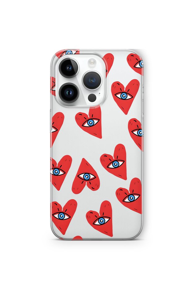 Transparent Phone Case with Eye Heart Pattern Compatible with iPhone 13 Pro