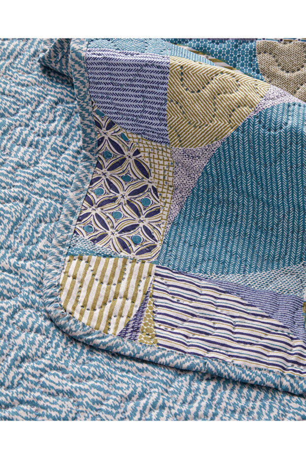 Patch Square Çift Kişilik Çok Amaçlı Örtü 200x220 cm Yeşil - 5