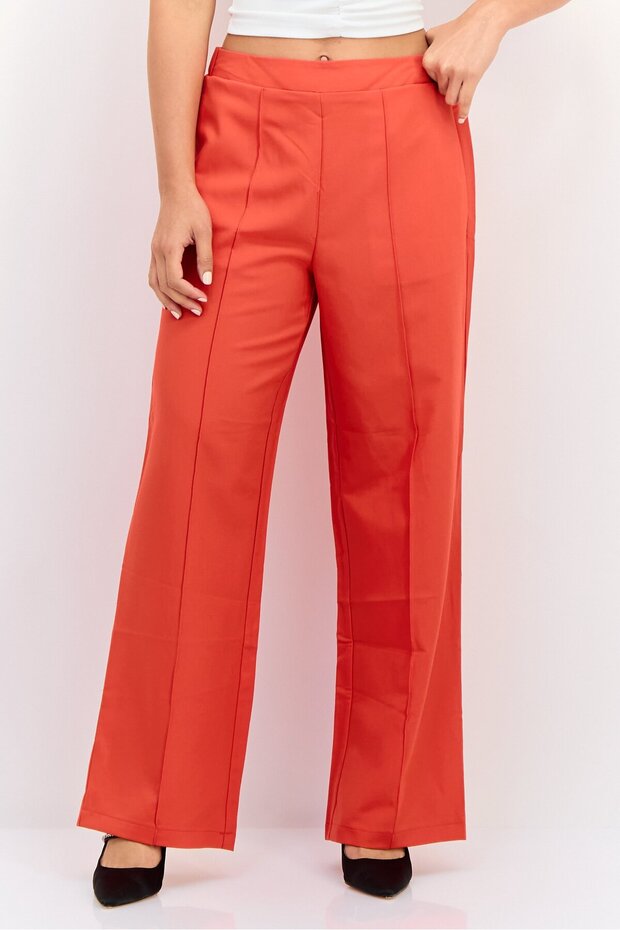 Women Regular Fit Plain Wide Leg Pants, Red