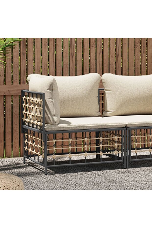 Garden Corner Sofa with Beige Cushions Poly Rattan