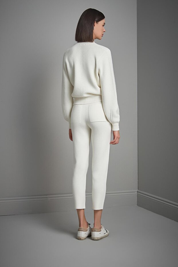 Fermuarlı Ekru Bomber Triko Ceket - 6