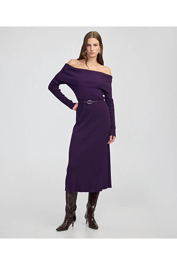 Omzu açık triko elbise - 2