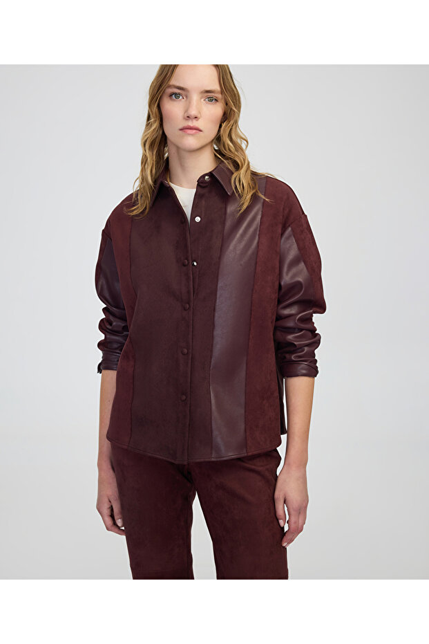 Kumaş mix colorblock gömlek - 1