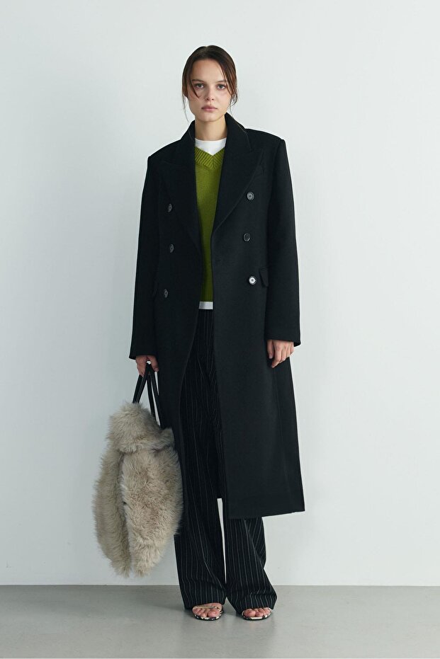 Black Edge Double Breasted Coat - 4