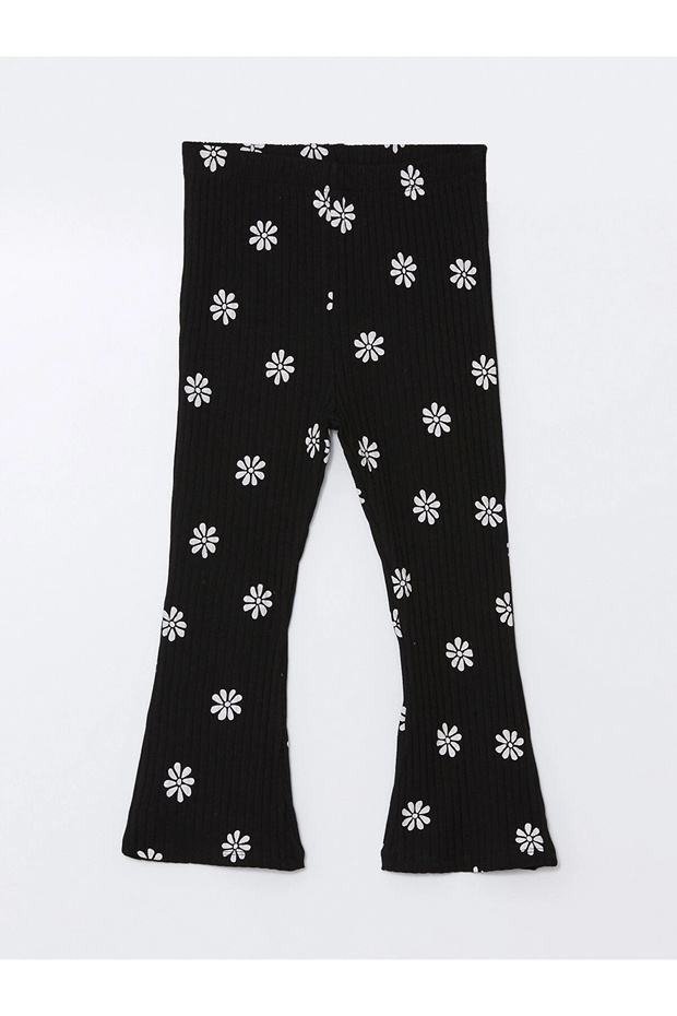 Lcw Kids Black Elastic Waist Floral Spanish Leg Baby Girl Leggings