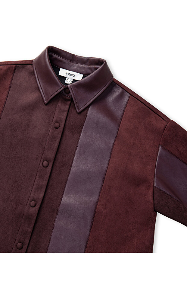 Kumaş mix colorblock gömlek - 4