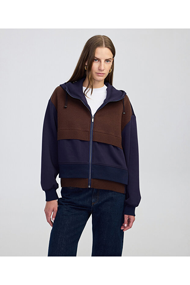 Triko mix kapüşonlu sweatshirt - 1