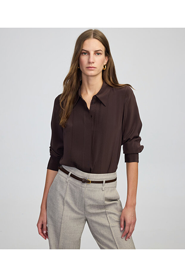 Nervürlü ipek gömlek - 1