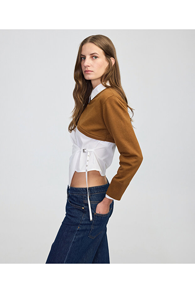 Çift Parça Beyaz Kadın Gömlek Iw6250025133 - 5